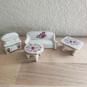 Vintage Lot of 4 Porcelain Miniature Roses Doll House Furniture | Made in Japan